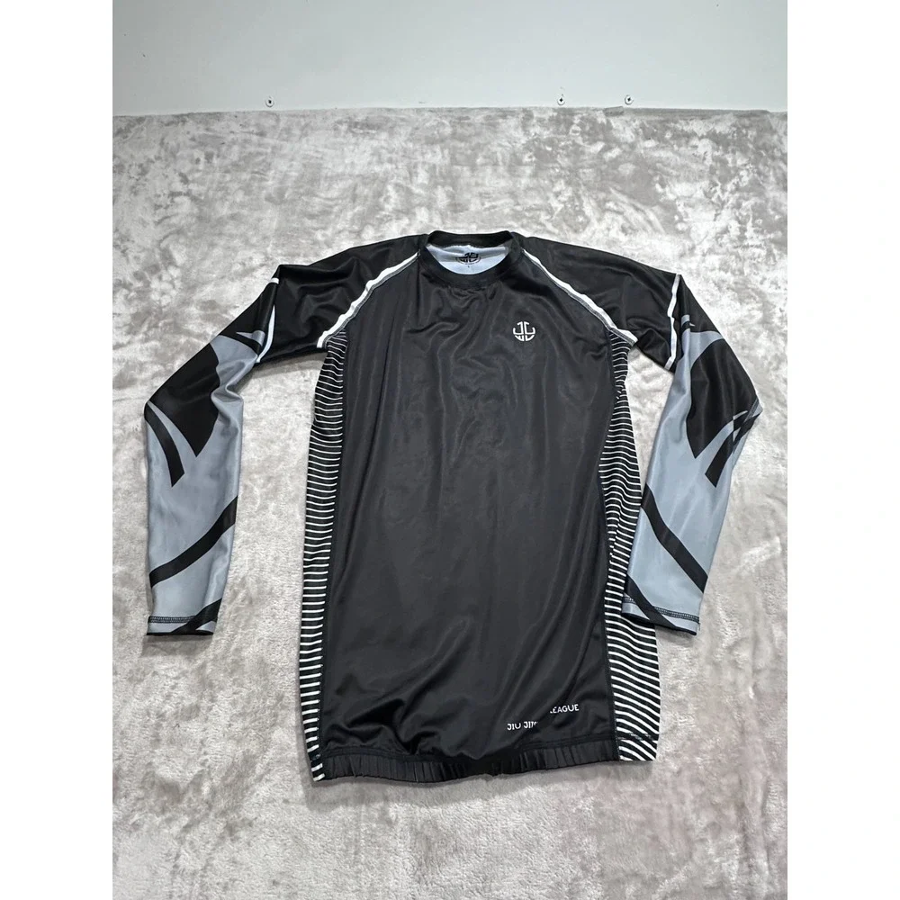 Rashguard Jiu Jitsu Mens Size Large Black Gray Long Sleeve JJ World League NEW
